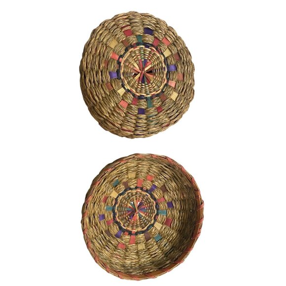 Vintage Woven Natural Straw Basket With Lid - Picture 3 of 5